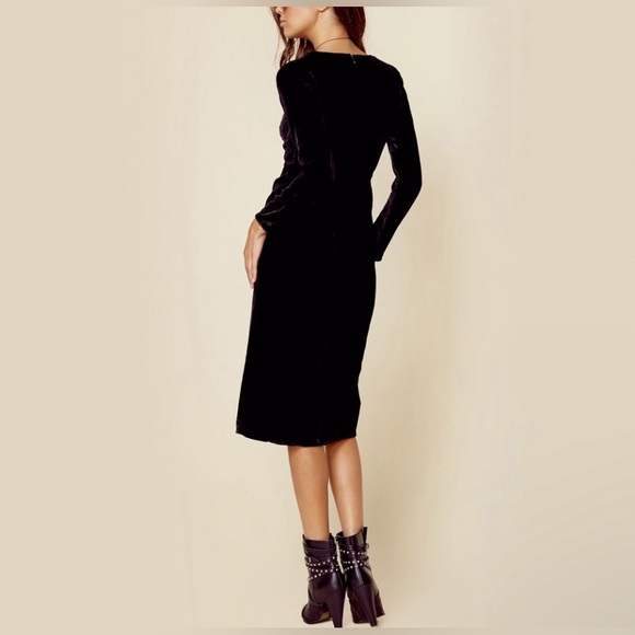 For Love & Lemons XS Collette Black Velvet Midi Dress Deep V Front Slit - Picture 4 of 8